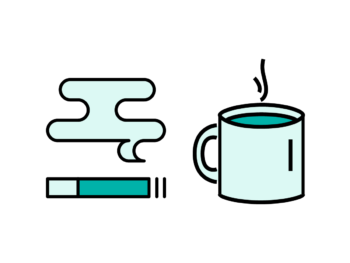 A vector image of a cup of coffee and a cigarette