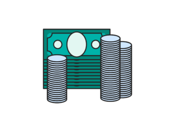 A vector image of a stack of dollar bills and stacks of coins