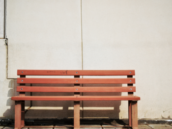 bench in front of a cement wall