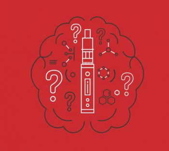 Graphic showing a brain and a vape device, showing how vape impacts the brain. Learn more about vaping and the effects.