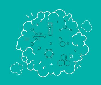 Graphic of a vape cloud and device, showing how vape impacts the brain. Learn more about vaping and the effects.