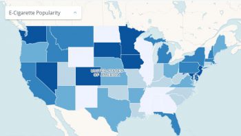A map showing the popularity of e-cigarettes around the United States. Learn more about the risks of e-cigarettes and vaping.
