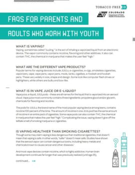 Vaping FAQs info sheet. Learn more about vaping and the risks.