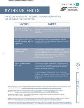 Vaping myths vs facts info sheet. Learn more about vaping and the risks.