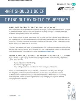 Talking to youth about vape info sheet. Learn more about vaping and the risks.