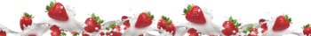 Decorative banner showing fresh red strawberries splashing in cream
