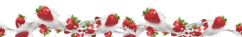 Decorative banner showing fresh red strawberries splashing in cream